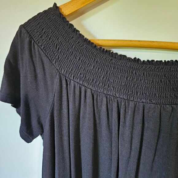 EUC SO BLACK PERFECTLY SOFT OFF SHOULDER ELASTIC SWING STYLE SHORT DRESS SIZE L - Picture 8 of 15